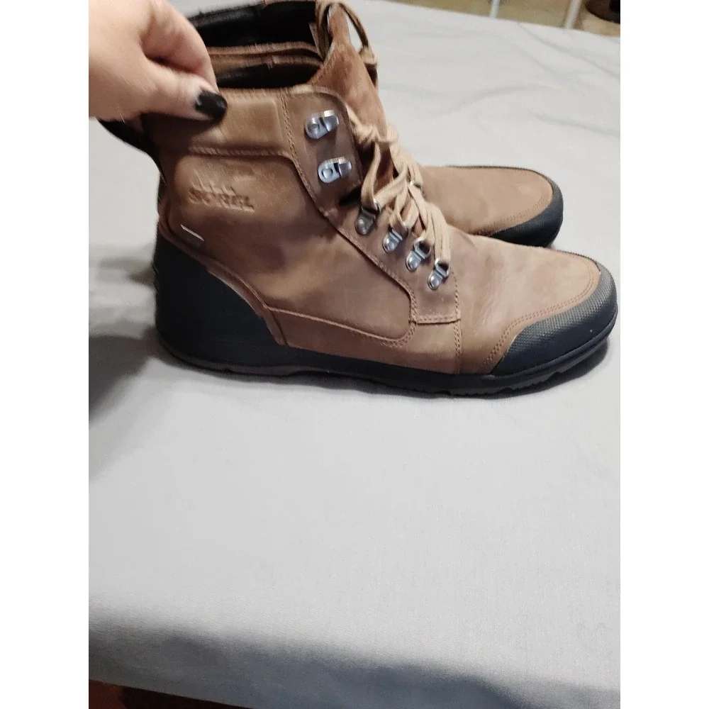 Sorel Ankeny II Mid Hiking Waterproof Boot Men 14 Brown Leather Round Toe Preppy